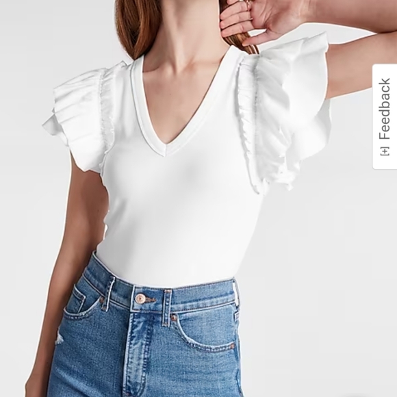 Express Ribbed Ruffle Sleeve Bodysuit - Picture 3 of 8